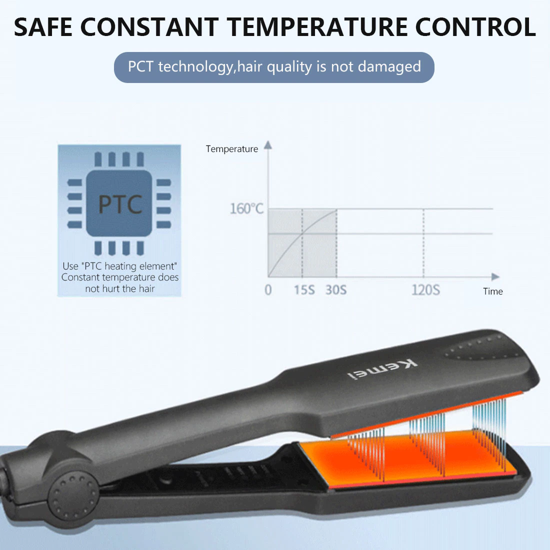 Kemei KM-329 Professional Hair Straightener With Temperature Control- For Women