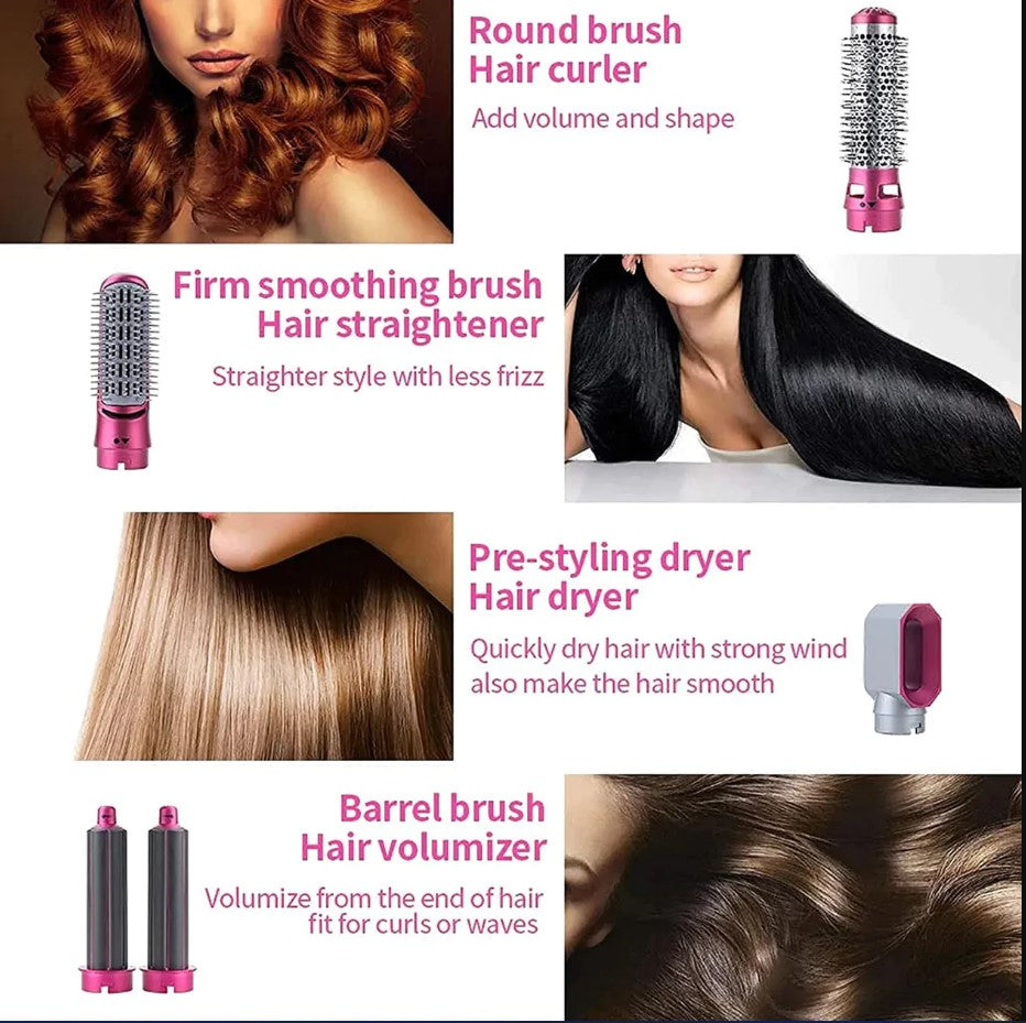 5 In 1 Electric Hair Dryer Brush | Blow Dryer Hair Comb Curling Wand Detachable Brush Kit Negative Ion Straightener Hair Curler