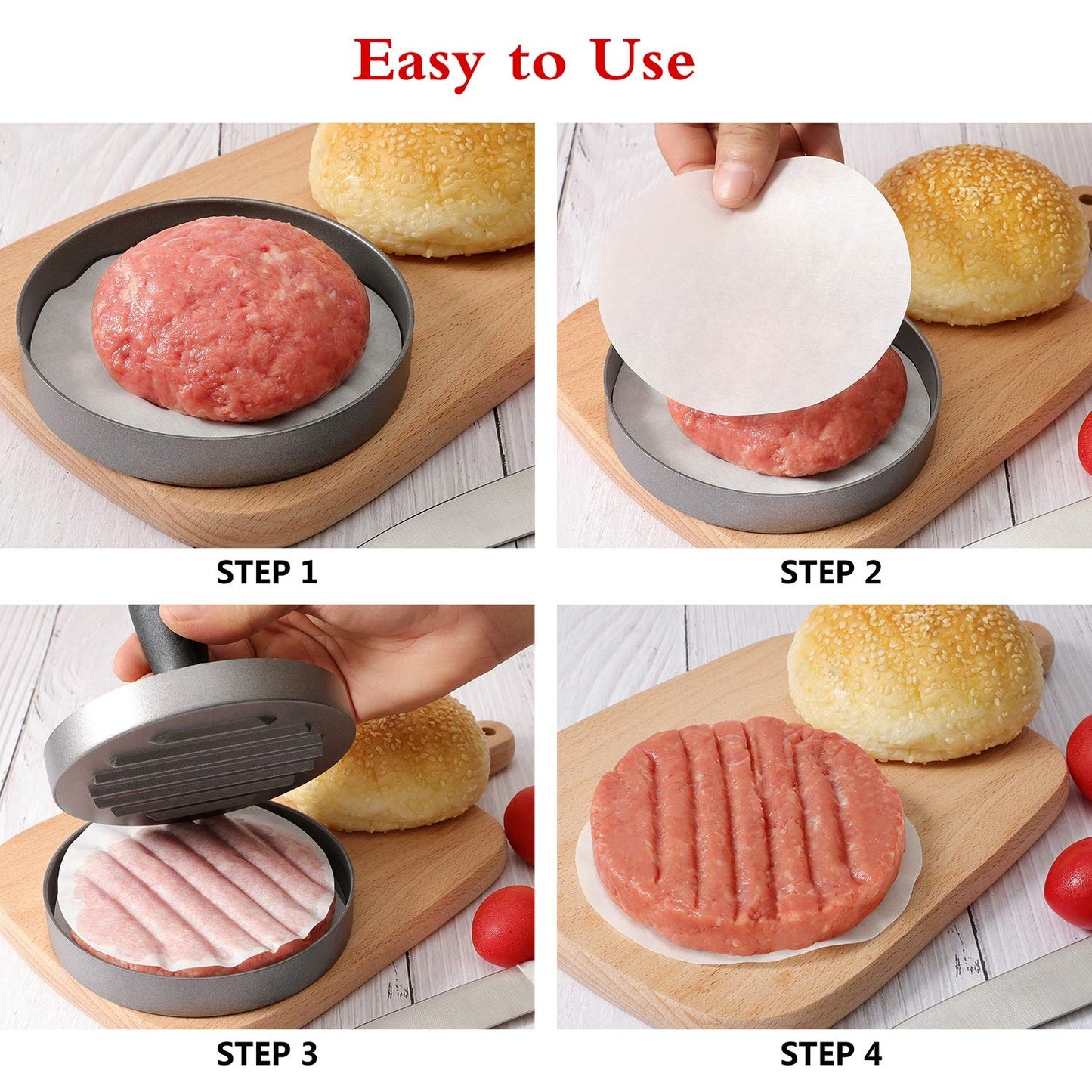 Stainless Steel Burger Press Patty Maker – Non-stick Hamburger Mold With Papers For Perfect Shaped Burgers