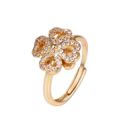 Lucky Four-leaf Clover Rotating Anxiety Ring – Spinner Fidget Ring For Stress Relief, Adjustable Lucky Flower Ring For Women & Girls (with Box)